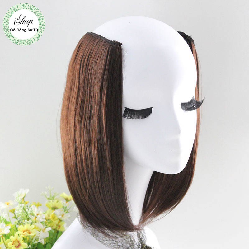 Tóc giả nữ độn mái dài 26cm – tóc giả kẹp phồng chân tóc, không bóng, không xù, giữ nếp tốt (giá bán 1 bên)