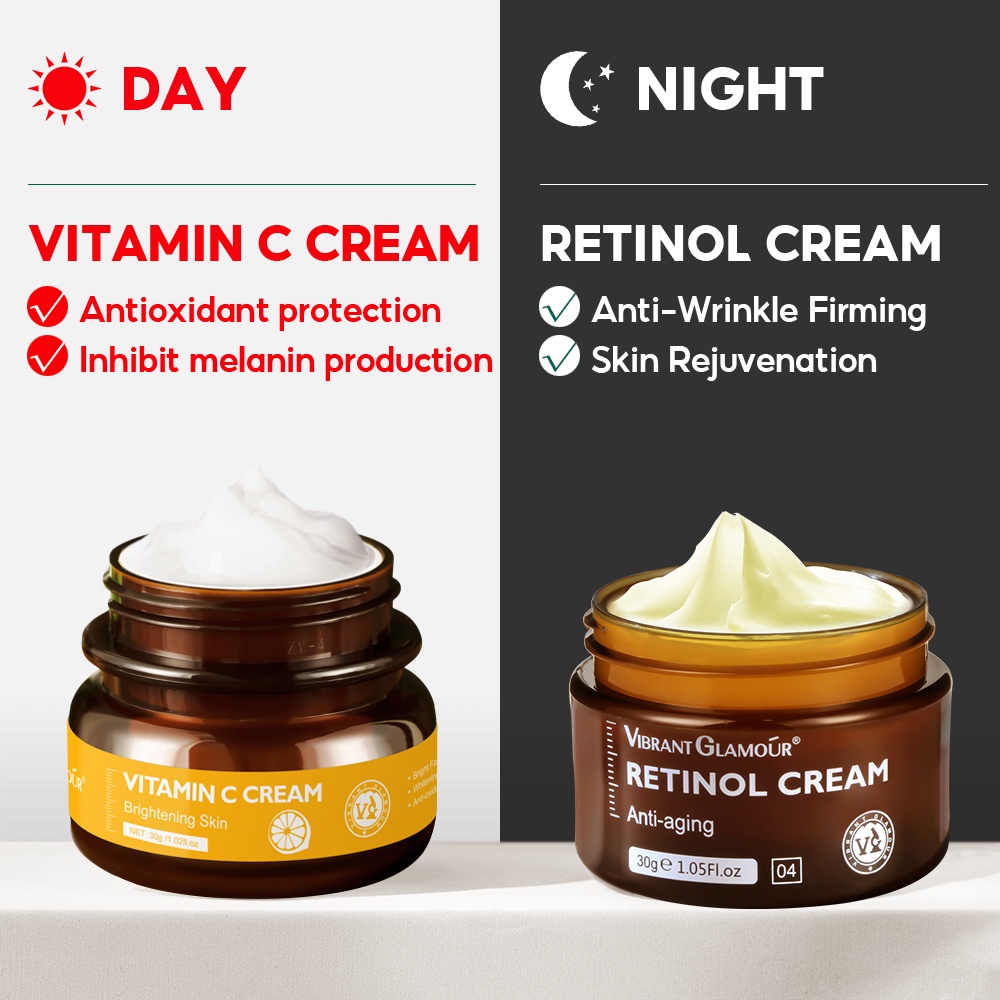 2 Hũ kem dưỡng da VIBRANT GLAMOUR gồm kem vitamin C và kem dưỡng da retinol chống lão hóa dưỡng trắng da hiệu quả