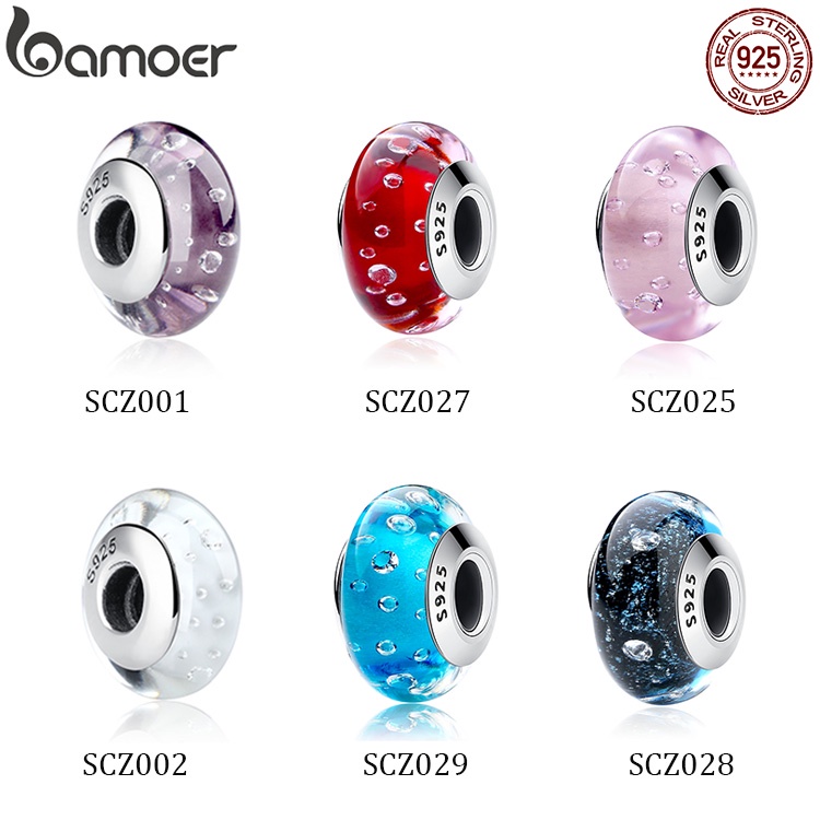 Bamoer Hạt Thủy Tinh Bạc 925 Khẩu Độ 4.5Mm Nhiều Màu Hạt Charm Dùng Để Tự Làm Phụ Kiện Làm Vòng Tay