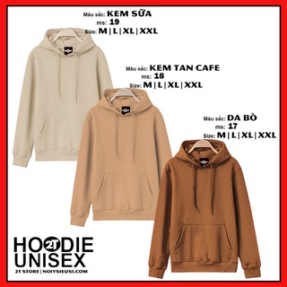 Áo hoodie unisex 2T Store 3 gam màu kem - Áo khoác nỉ chui đầu nón 2 lớp dày dặn đẹp chất lượng