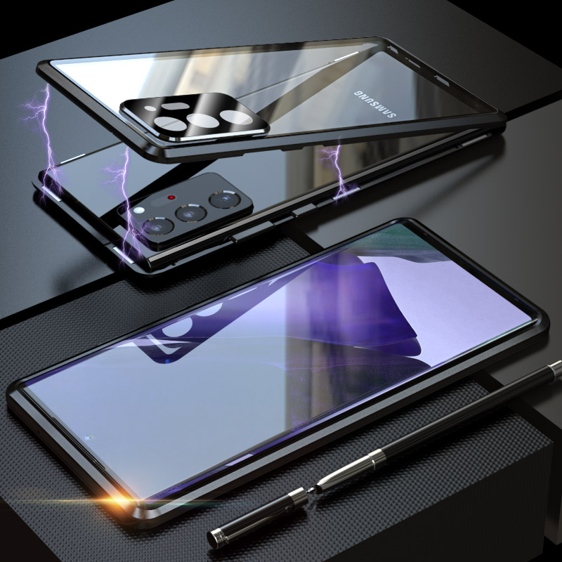 Ốp điện thoại kính cường lực siêu mỏng phối viền kim loại có từ tính cho Samsung Galaxy Note 20