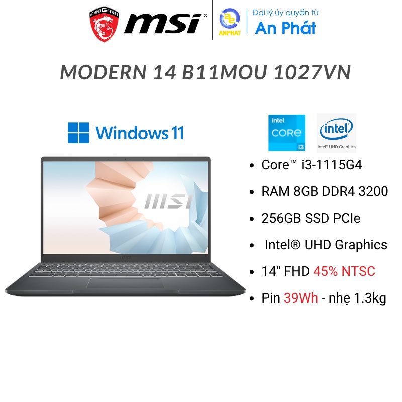 Laptop MSI Modern 14 B11MOU 1030VN / 1027VN (Core i3-1115G4 + 14 inch FHD)