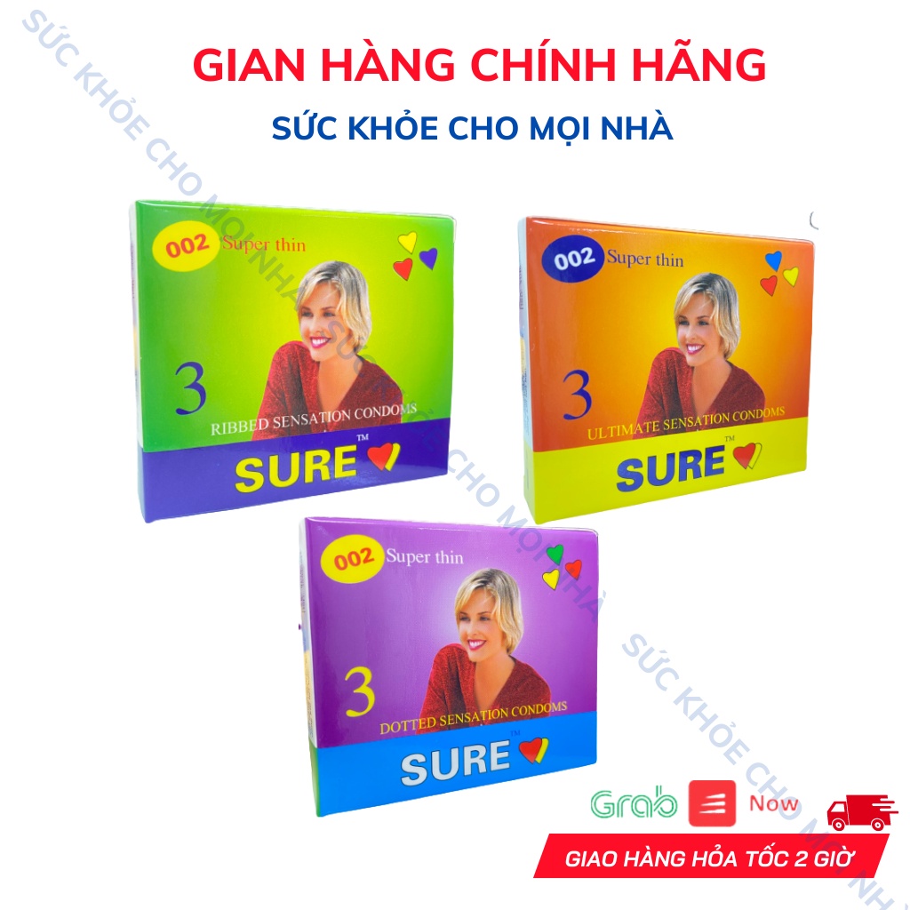 Che Tên Sản Phẩm.Bao Cao Su Sure Siêu Mỏng Hộp 3 Cái