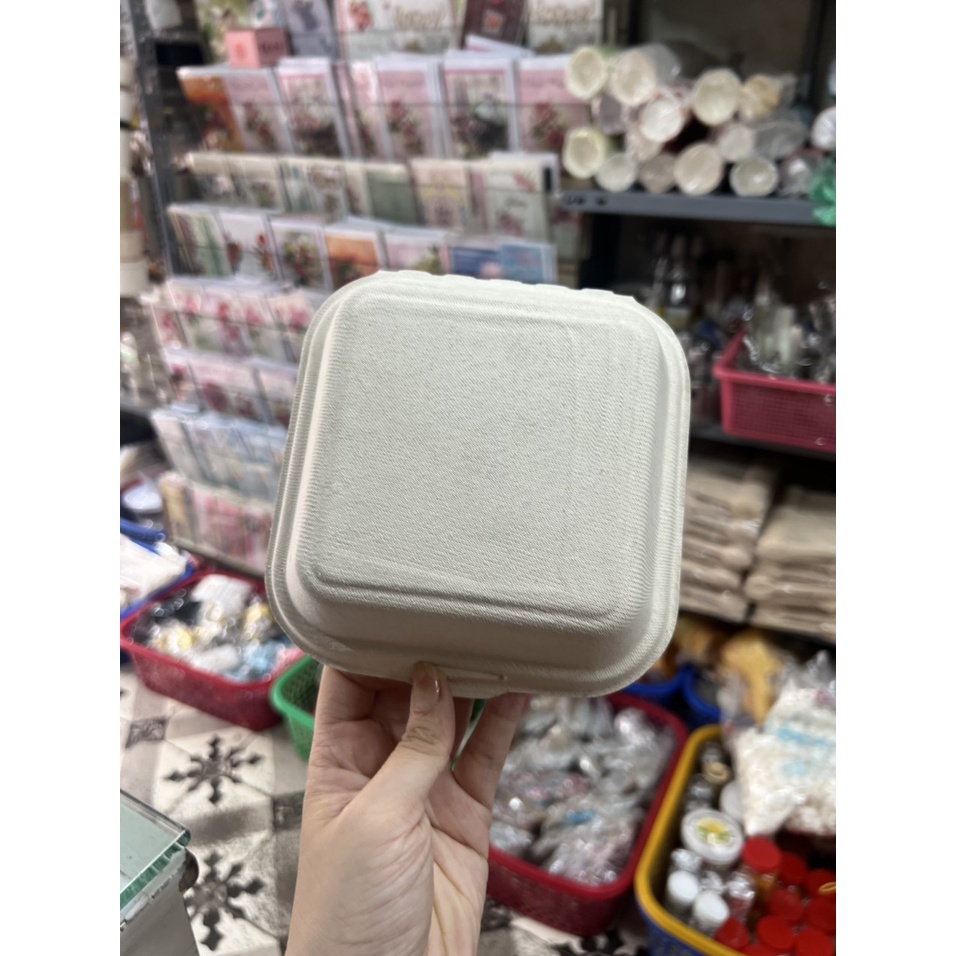 50 cái hộp bã mía hình vuông màu nâu hoặc trắng dùng đựng bánh đồ ăn các loại