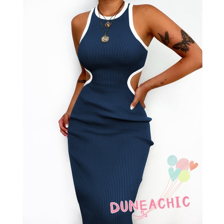 DUNEA Đầm Đua Xe Hở Lưng Cổ Tròn Gợi Cảm Cho Nữ