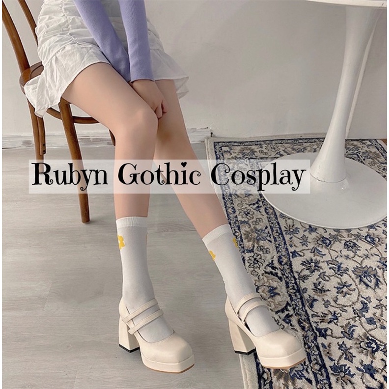 [CÓ SẴN] Giày cao gót lolita gót vuông đế cao 8cm TRẮNG và ĐEN ( Size 34 - 39 )