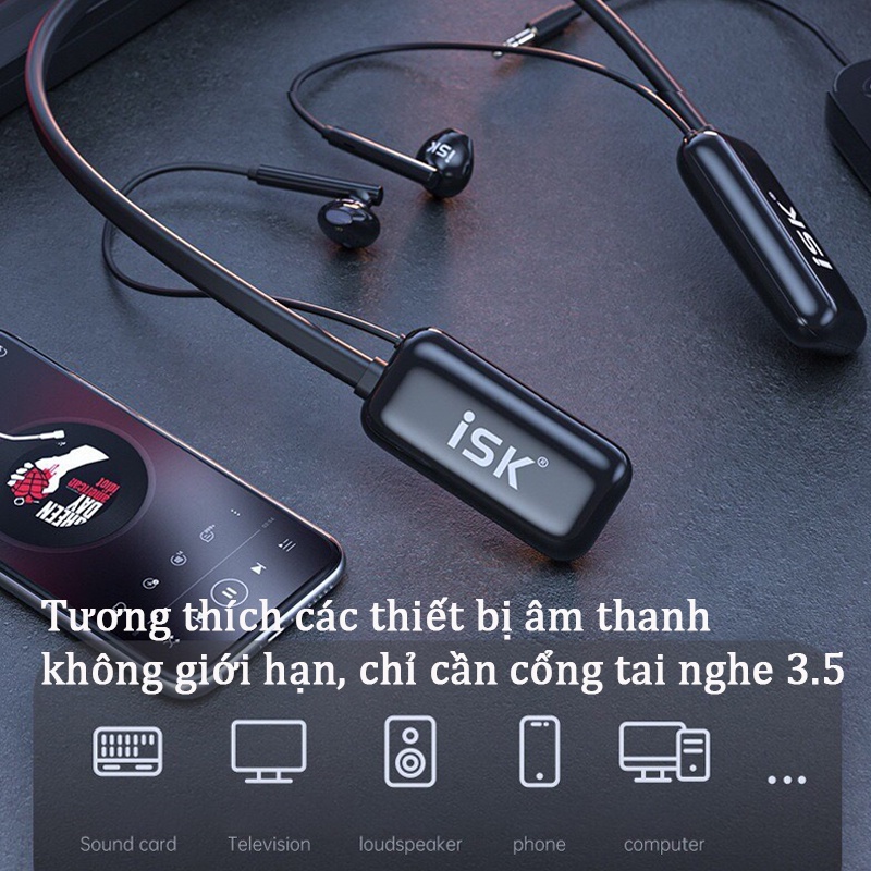 Tai nghe kiểm âm ISK WH10 không dây với tần số sóng 2.4G siêu thấu các vật cản 10m tương thích tất cả các thiết bị.