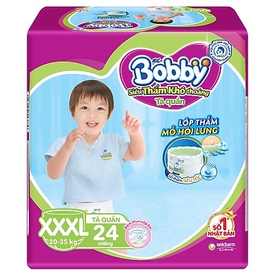 [TẶNG 6 MIẾNG]Tã quần Bobby size XXXL 22 miếng Tặng 6 miếng tổng 28 miếng cho bé 20-35kg