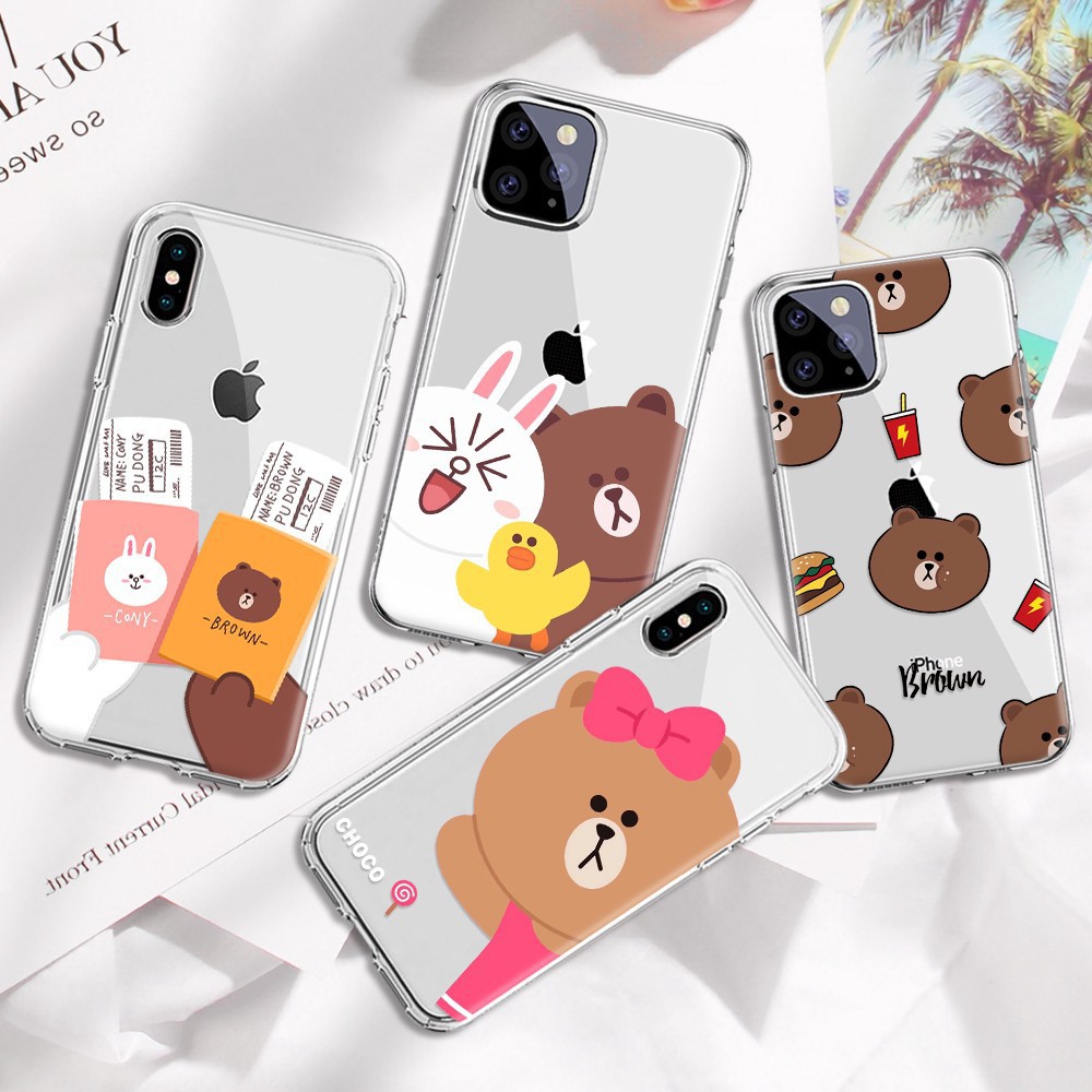 Ốp điện thoại silicon in hình gấu brown thỏ cony và vịt sally dễ thương cho iphone 8 plus 6 7 11 pro xr xs max - A910