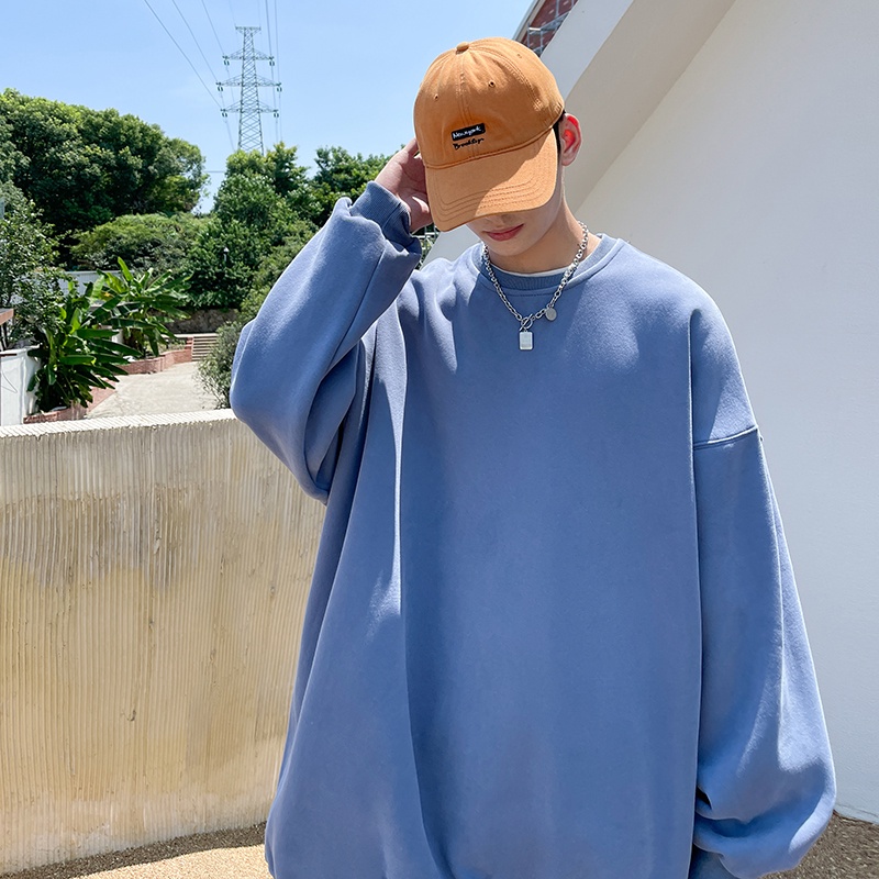 Áo Hoodie IFNICEFUTURE Cổ Tròn Dáng Rộng Màu Trơn Thời Trang Cho Nam