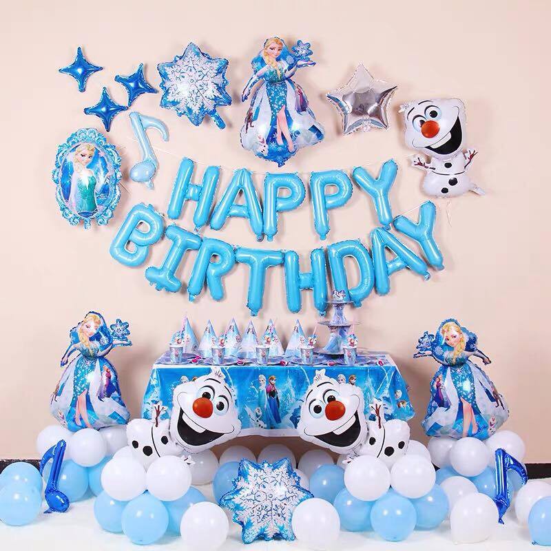 Combo Bóng Sinh Nhật Happy Birth Day Hình Công chúa Elsa 04 (kèm bơm bóng + băng dính)