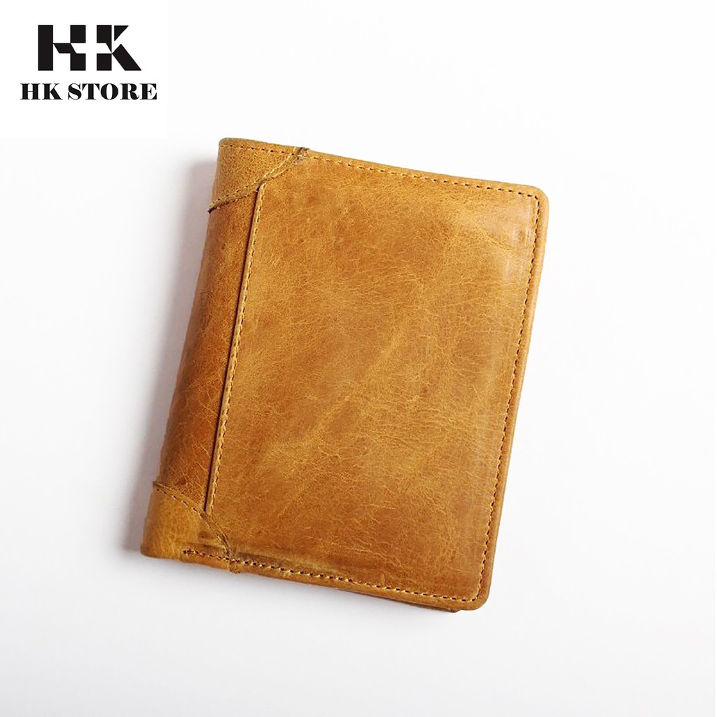 Ví nam da bò sáp 💝 HK STORE 💝 da bò thật 100% và lót da cao cấp kiểu dáng nhỏ gọn tay siêu tiện lợi phù hợp mọi lứa tu