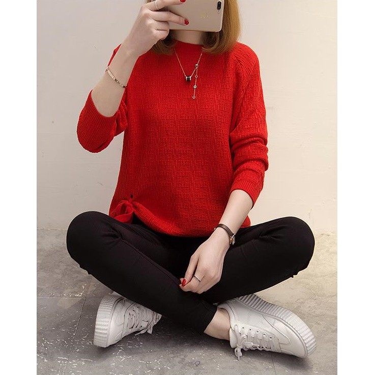 Áo len nữ rút thắt dây nơ xinh xắn al16