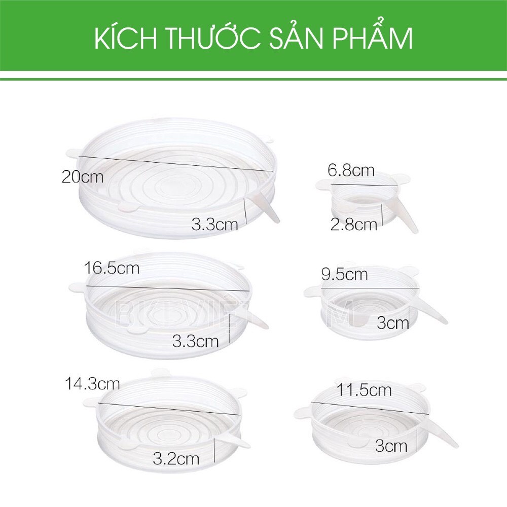 [FREESHIP❤️]Bộ 6 nắp bọc thực phẩm Silicon co dãn chịu nhiệt đậy chén bát đa năng