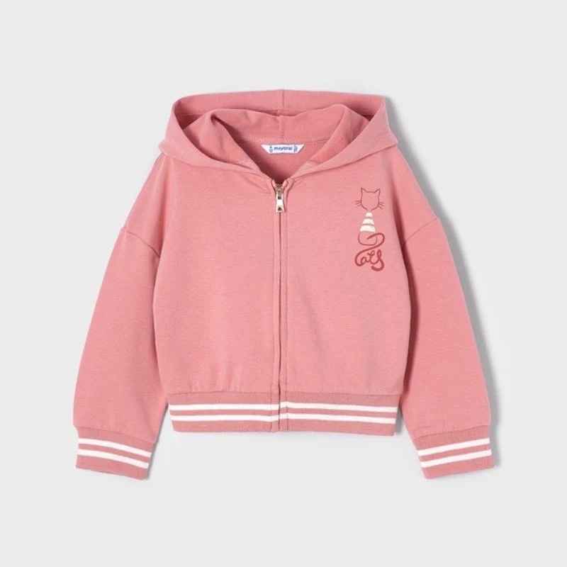 Bộ Nỉ Kéo Khoá Hoodie Bé Gái In Mèo MOR