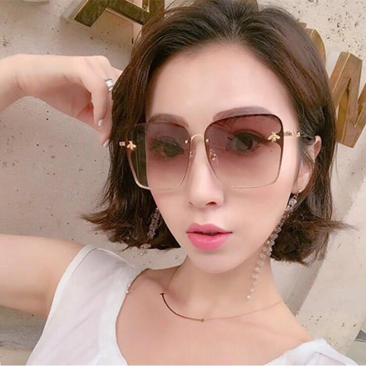 Kính mát gọng vuông kim loại sang trọng phong cách retro màu loang cho nữ