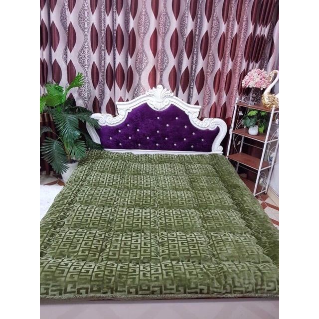 (Giá tốt hôm nay) ☘ Chăn bông dày dặn 3 lớp màu Tím khoai môn - Mền cừu chữ vạn đại hàn siêu ấm, bông sạch