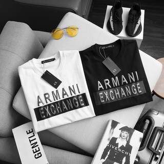 Áo thun A/X cổ tròn màu trắng đen chất cotton mát lạnh logo giả da in nổi - shop LA STORE