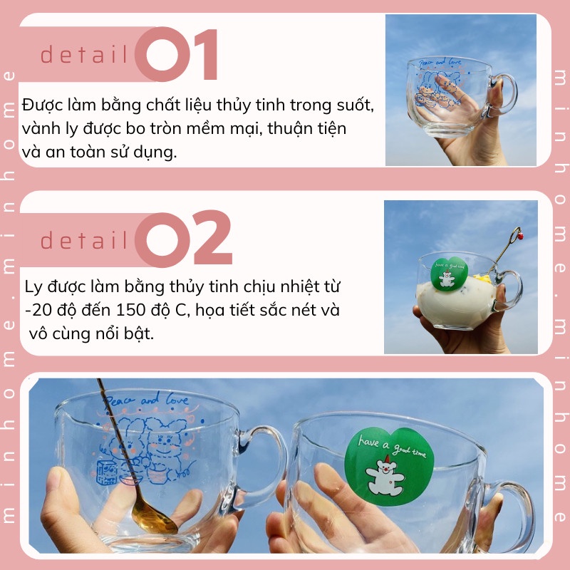 Cốc Thủy Tinh Chịu Nhiệt Hình Gấu Ngỗ Nghĩnh Dùng Uống Cafe Trà Sinh Tố Ly Thủy Tinh Giá Rẻ MinHome