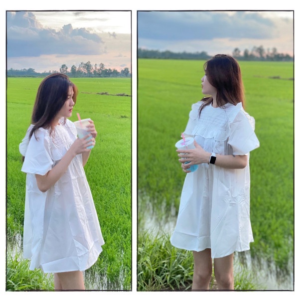 Đầm babydool , váy tiểu thư màu trắng siêu xinh (PLD05)