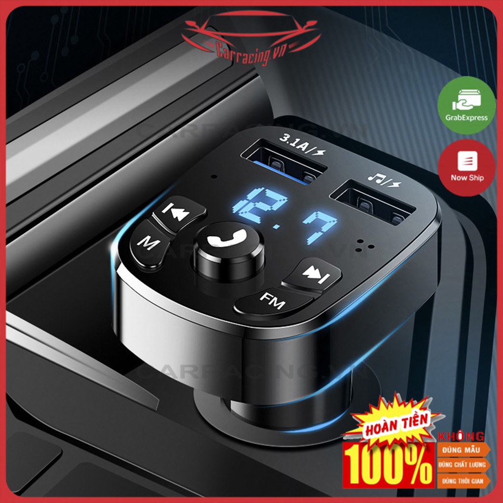 Tẩu Sạc Ô Tô CARRACING Cốc sạc xe hơi Bluetooth 5.0 Tốc Độ Nhanh 3.0 Cho Xe Hơi có nút MENU VÀ FM