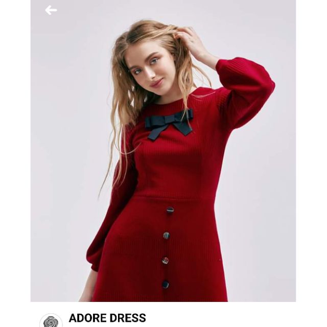 Váy len ADORE DRESS size M màu đỏ nơ ngực. Pass thanh lí váy len
