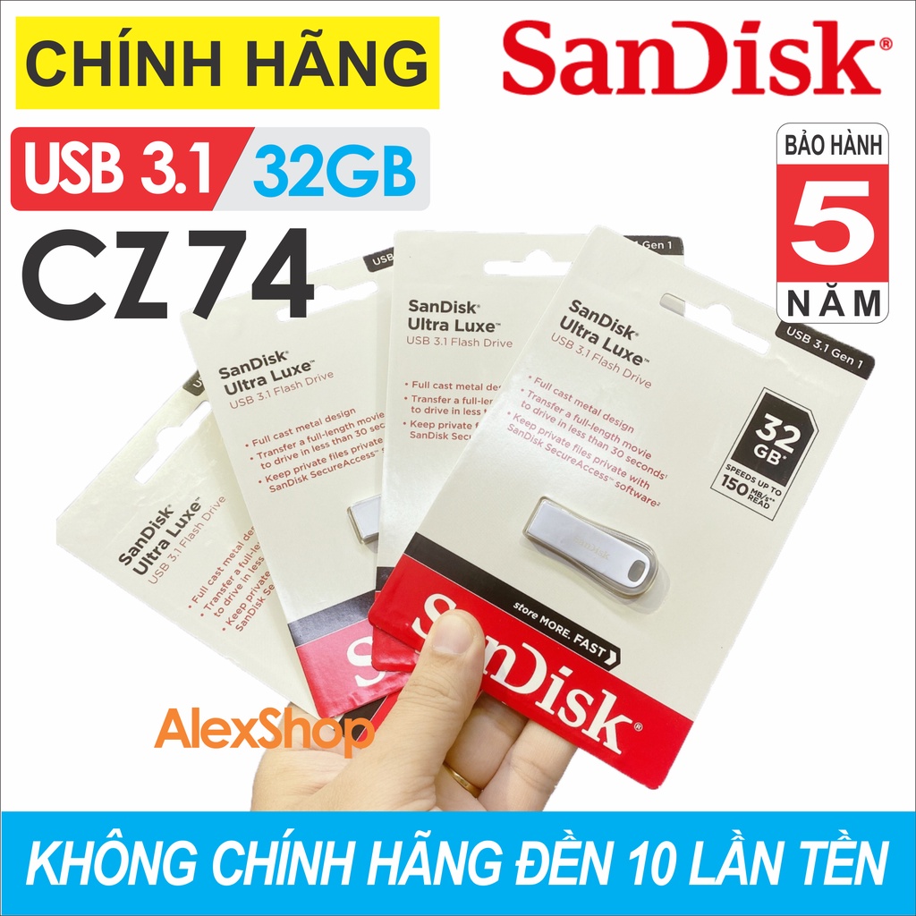[Chính Hãng BH5 năm] USB SanDisk CZ74 32Gb 3.1 150MB/s Chính Hãng Có Tem Chính Hãng