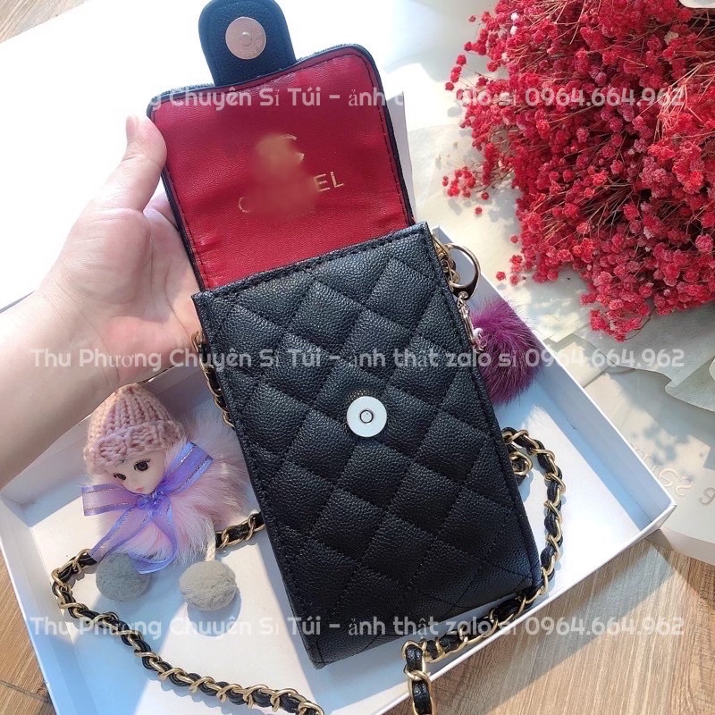 Túi Đeo Chéo Nữ, Túi Đựng Điện Thoại Đính Logo Chất Da Hạt Siêu Đẹp