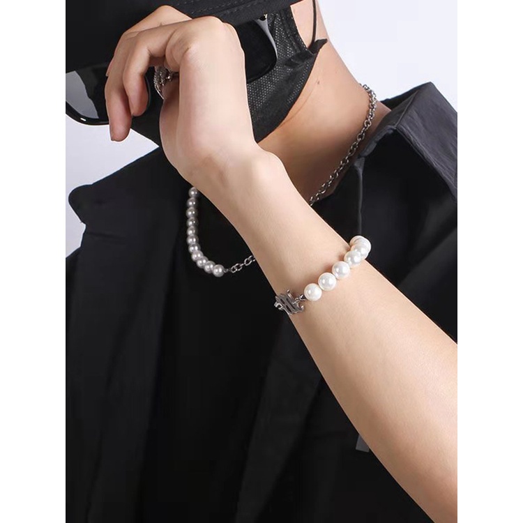 𝑭𝑹𝑬𝑬𝑺𝑯𝑰𝑷 Vòng cổ, vòng tay đính ngọc trai nhân tạo unisex phong cách hip hop siêu HOT