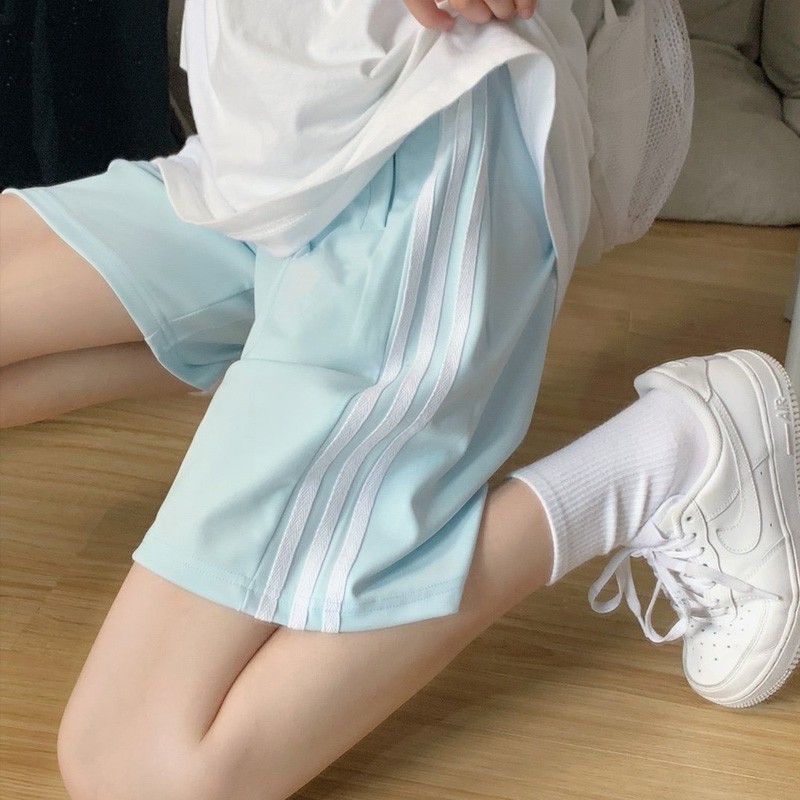 Quần short lửng 3 sọc GUU Unisex nam nữ thể thao freesize dưới 60kg cạp chun trơn