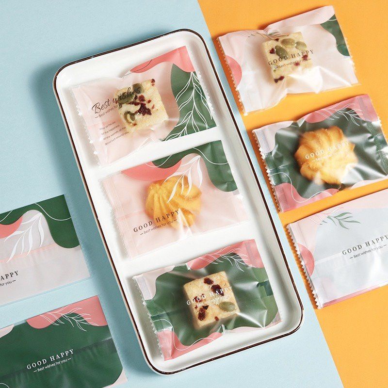 Set 100 túi bánh QUY qui cookie, cookies XANH HỒNG 7*10 cm