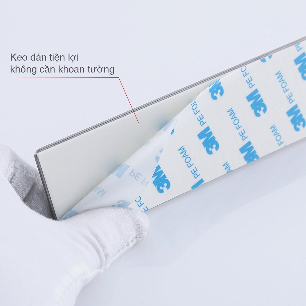 Combo kệ để bàn chải 3 ngăn Inox 304 và Móc treo 5 chấu Inox 304 dán tường gạch men - có sẵn keo dán 3M