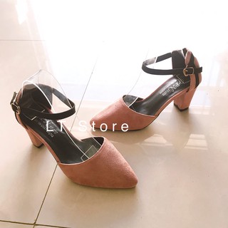 Giày cao gót 6cm bít mũi gót sọc đơn (có ảnh thật)