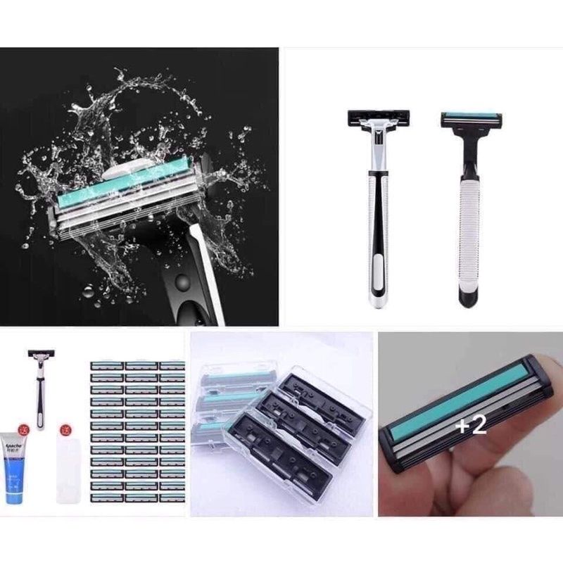 Combo 36 lưỡi dao cạo râu kép và 1 dao cạo râu - Tặng kèm tuyp kem tạo bọt