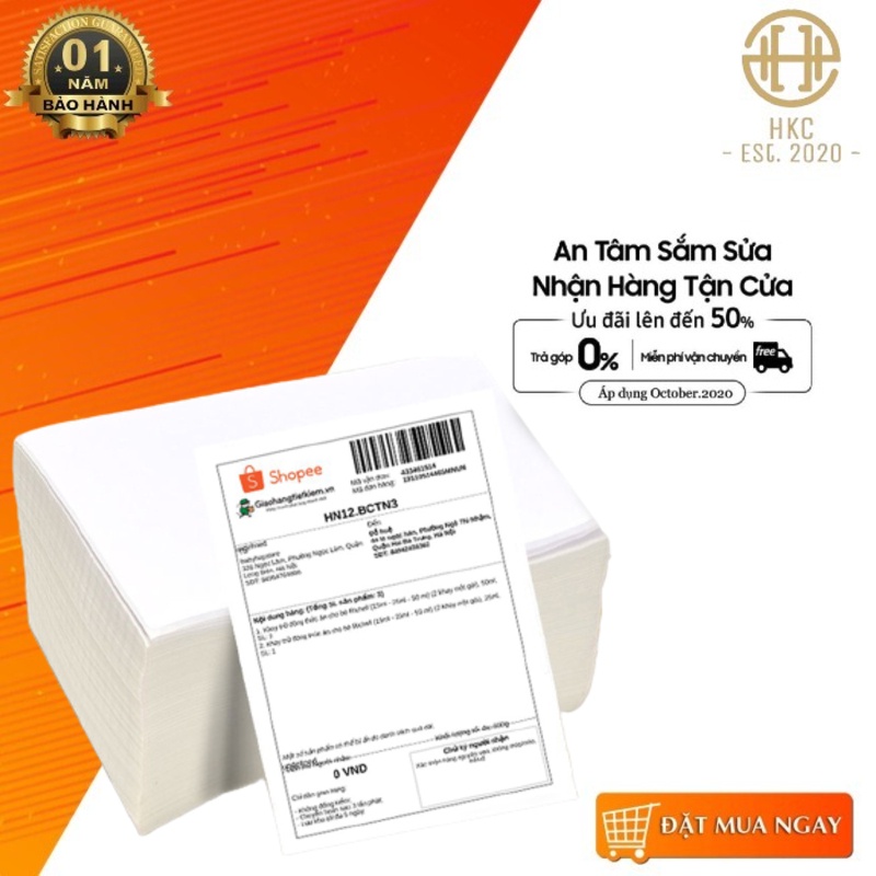 [Chính hãng] [Rẻ vô địch] tệp 500 tờ giấy in vận đơn, in đơn shopee, in bill vận chuyển, tệp 500 tờ khổ 100x150 mm