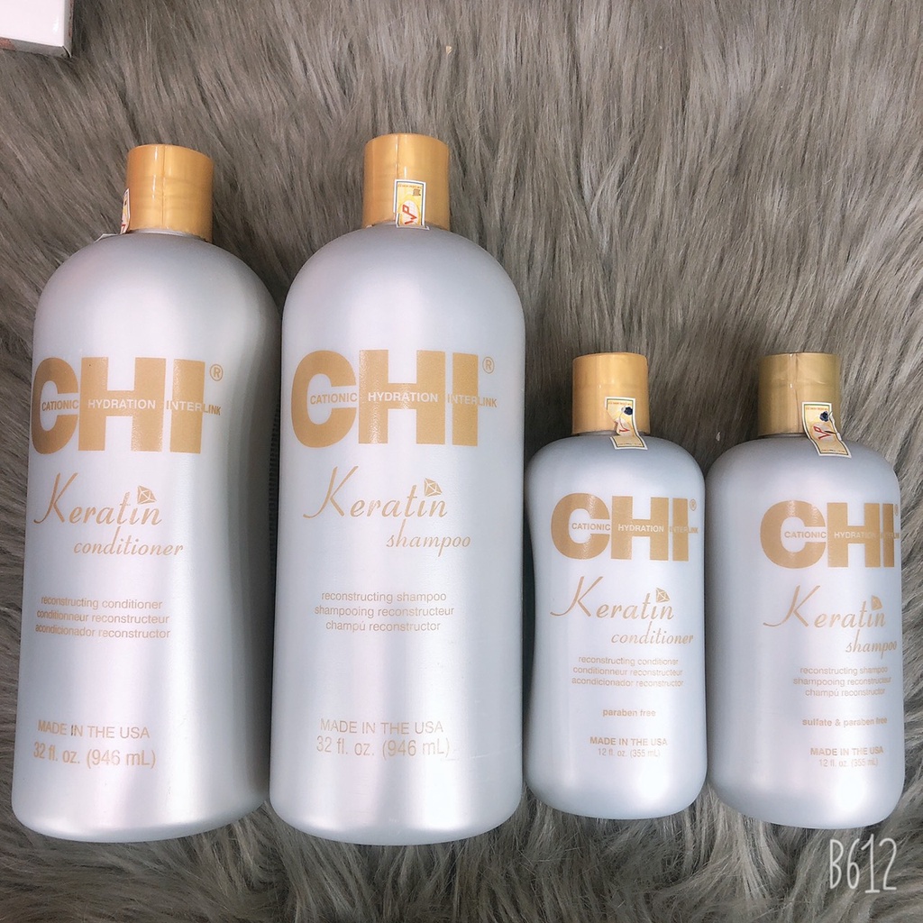 Bộ dầu gội xả CHI KERATIN phục hồi tóc hư tổn