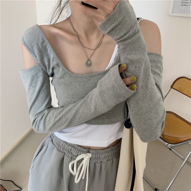 Áo Thun Tay Dài Dáng Ôm Xếp Ly Thời Trang Cho Nữ