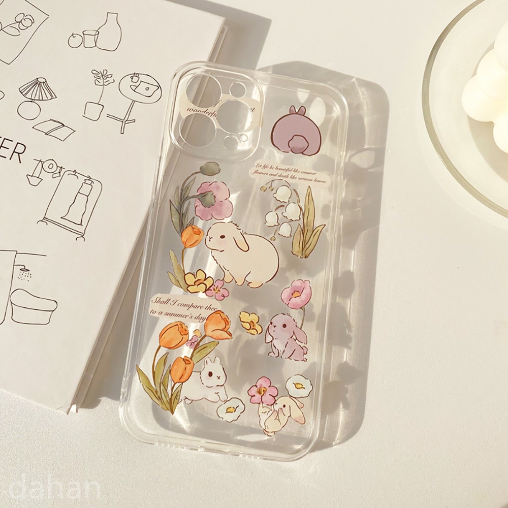 Ốp Điện Thoại Silicone TPU Mềm Trong Suốt Chống Sốc Hình Thỏ Hoa Tulip Cho iPhone 13 Pro Max 12 Pro Max 11 Pro Max 7 8 Plus XR XS Max 12/13
