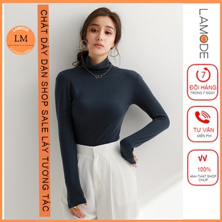 Áo giữ nhiệt nữ cổ lọ LAMODE, áo thun nữ dài tay cổ tròn phong cách hàn quốc