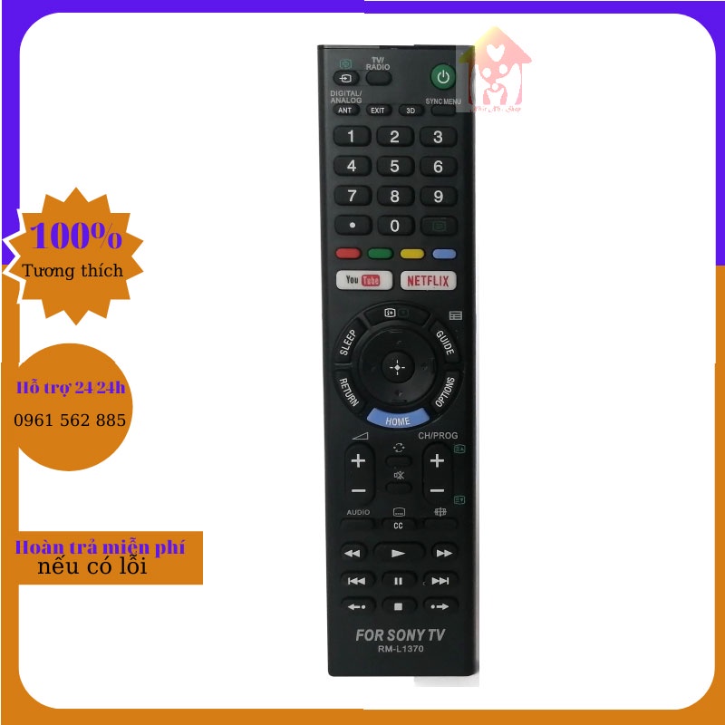 Điều khiển Tivi SONY Smart Internet-Model L-1370-Sử dụng cho Tivi SONY LED/LSD/Smart/Internet-Hàng thường