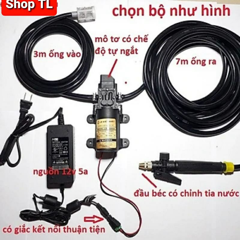 ( BỘ MÁY NHƯ HÌNH) Bộ máy 12v tưới lan cây,cây cảnh phun xịt cây trồng  nông nghiệp và rửa xe ô tô xe máy