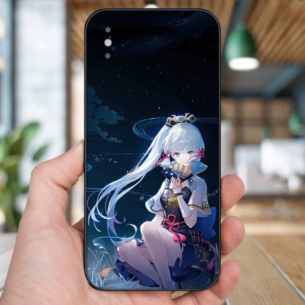 Ốp lưng iPhone X, Xs dẻo đen cạnh vuông in hình Ayaka Genshin Impact