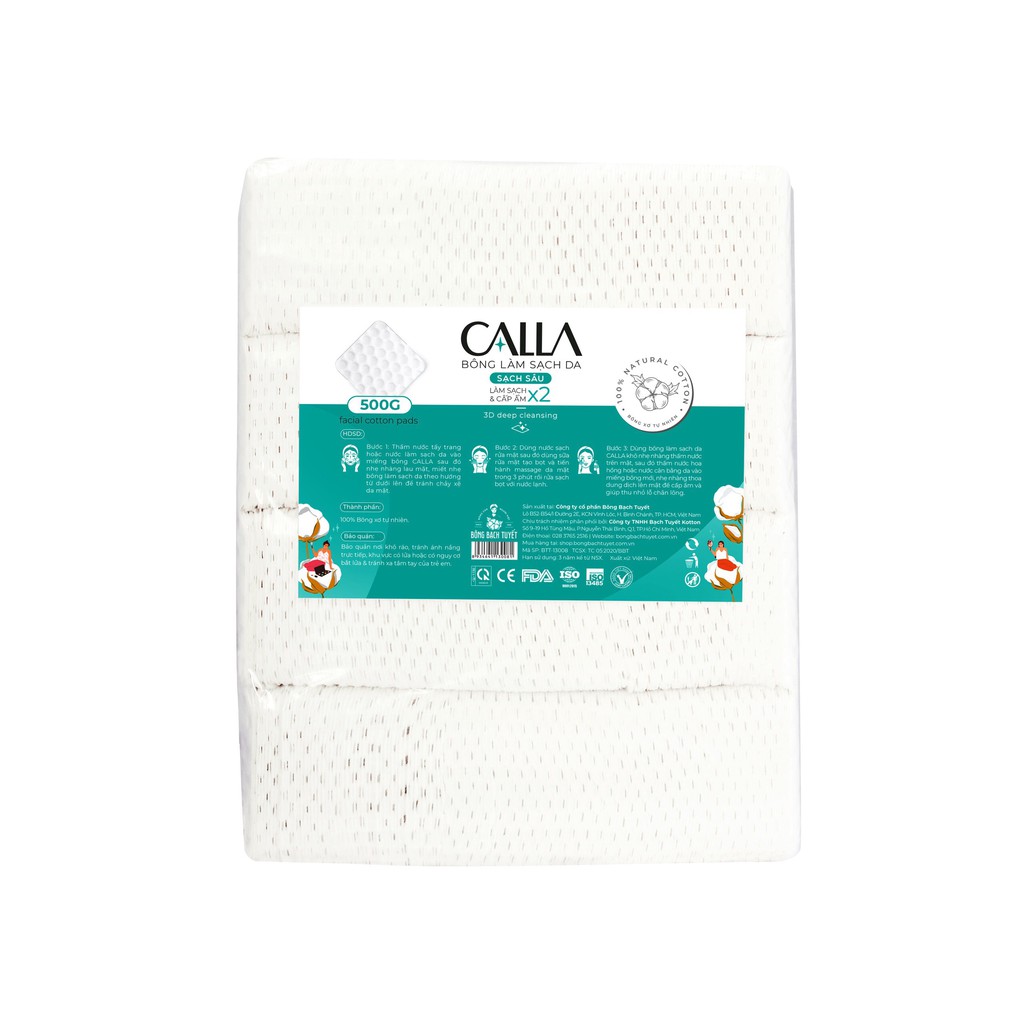 Bông làm sạch da Calla Sạch Sâu 500gr. Bông tẩy trang bông bạch tuyết