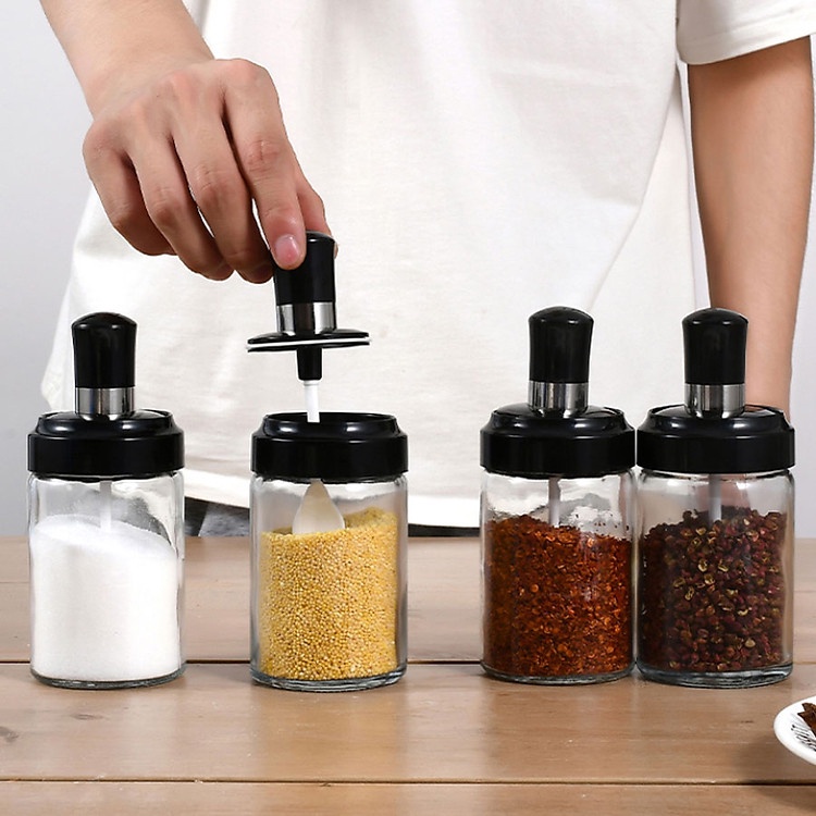 Hũ Đựng Gia Vị, Chất Liệu Thủy Tinh Kèm Muỗng Cao Cấp 250ml - MTDDT