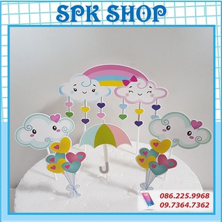 [FREESHIP❤️] Set cắm giấy mây,cầu vồng - hồng - Trang trí bánh sinh nhât bánh kem - SPK Shop