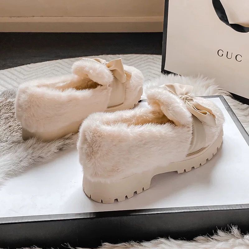 Giày Cao Gót Đế Dày Phối Lông Cừu Plus Size Thời Trang Thu Đông