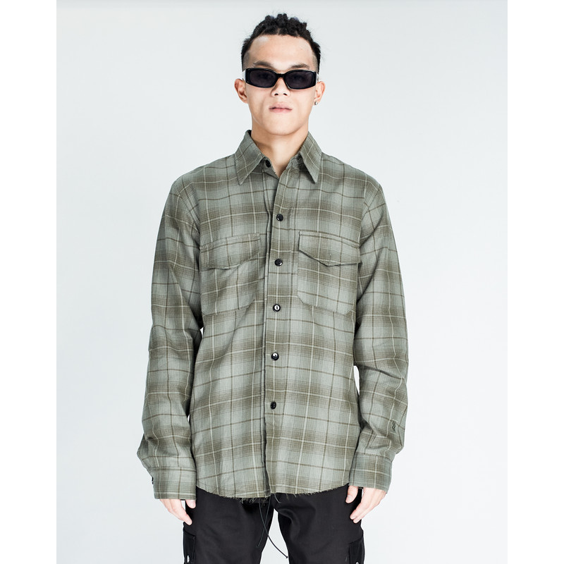 Áo sơ mi nam Snazzy cổ bẻ, sơ mi kẻ hoạ tiết xanh rêu chất liệu Cotton thoáng mát