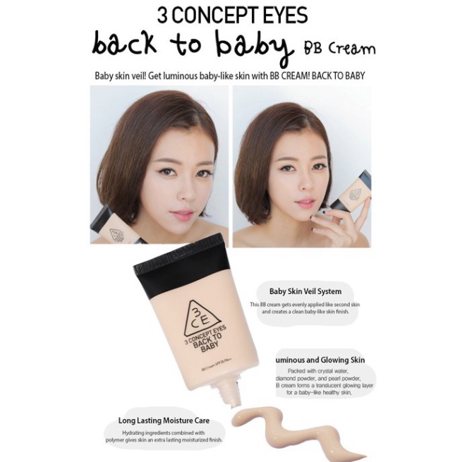 Kem nền kiềm dầu, che phủ khuyết điểm tự nhiên 3.CE Back To Baby BB Cream - HONGS KOREA