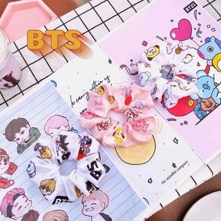 [Ảnh Thật ] Cột Tóc Vải Scrunchies BTS , BTS21 Scrunchies Họa Tiết Cực Xinh .