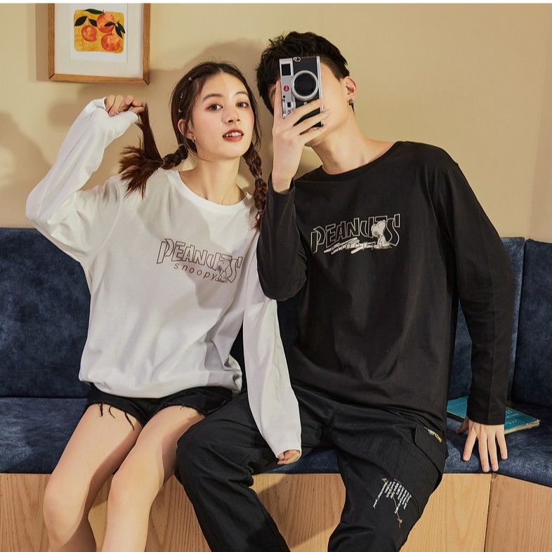 Áo thun dài tay nam nữ unissex . Áo thu đông đôi trơn cổ tròn,vải coton giữ nhiệt